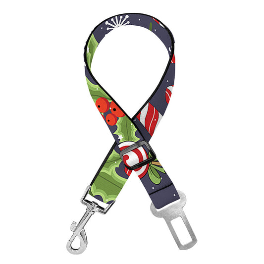 Christmas Berry And Candy Pattern Print Dog Seat Belt