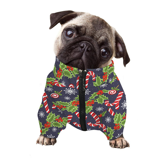 Christmas Berry And Candy Pattern Print Dog Zip Up Jacket