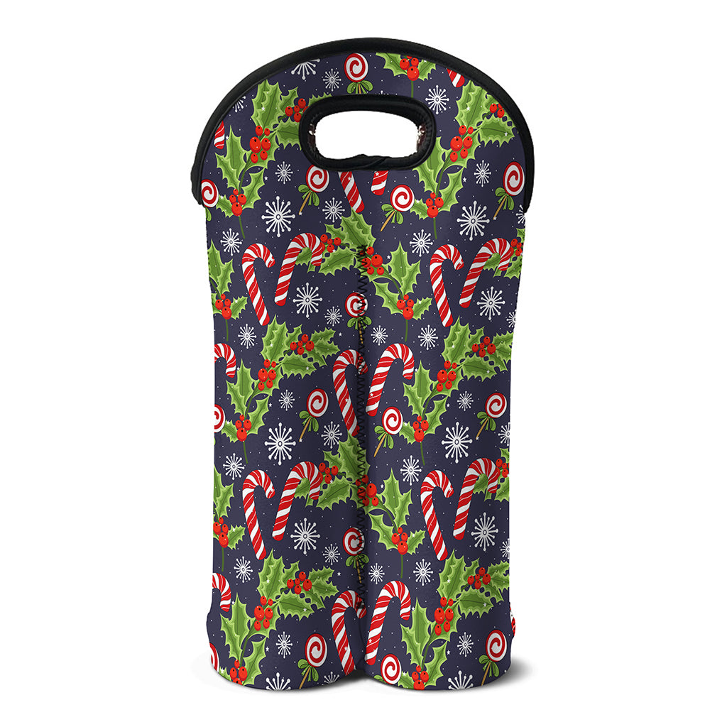Christmas Berry And Candy Pattern Print Double Neoprene Wine Tote