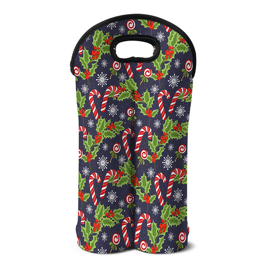Christmas Berry And Candy Pattern Print Double Neoprene Wine Tote