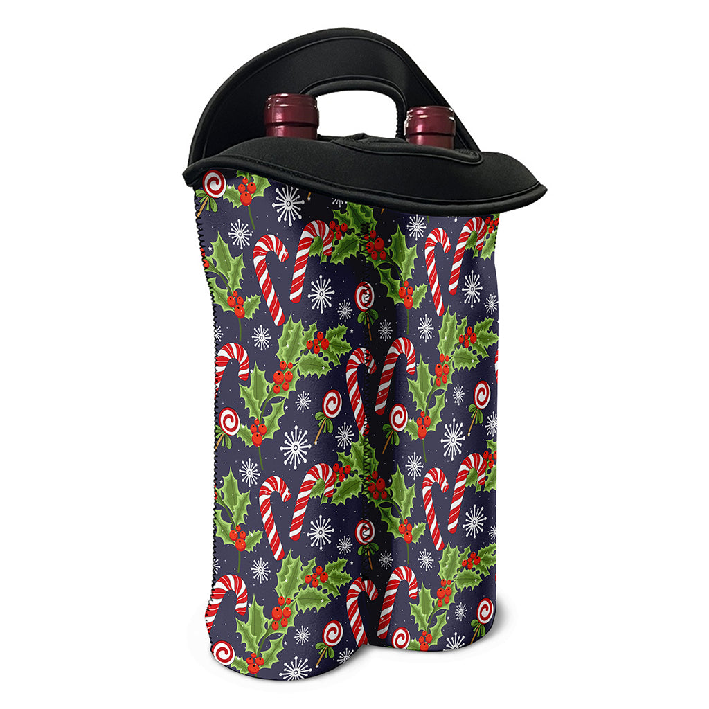 Christmas Berry And Candy Pattern Print Double Neoprene Wine Tote
