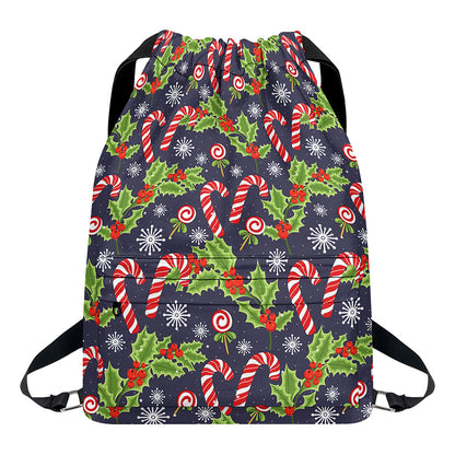 Christmas Berry And Candy Pattern Print Drawstring Backpack