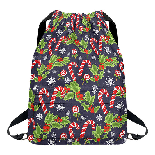 Christmas Berry And Candy Pattern Print Drawstring Backpack