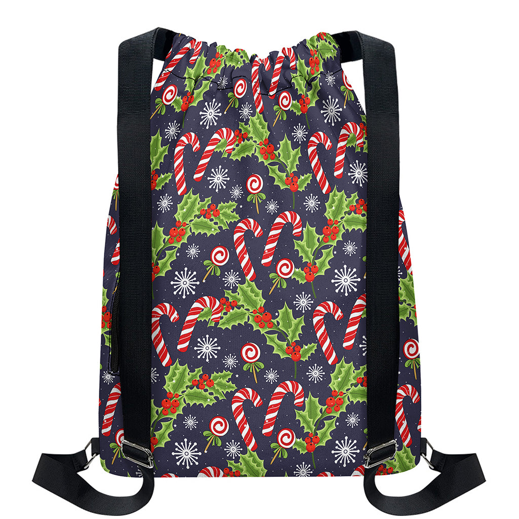 Christmas Berry And Candy Pattern Print Drawstring Backpack