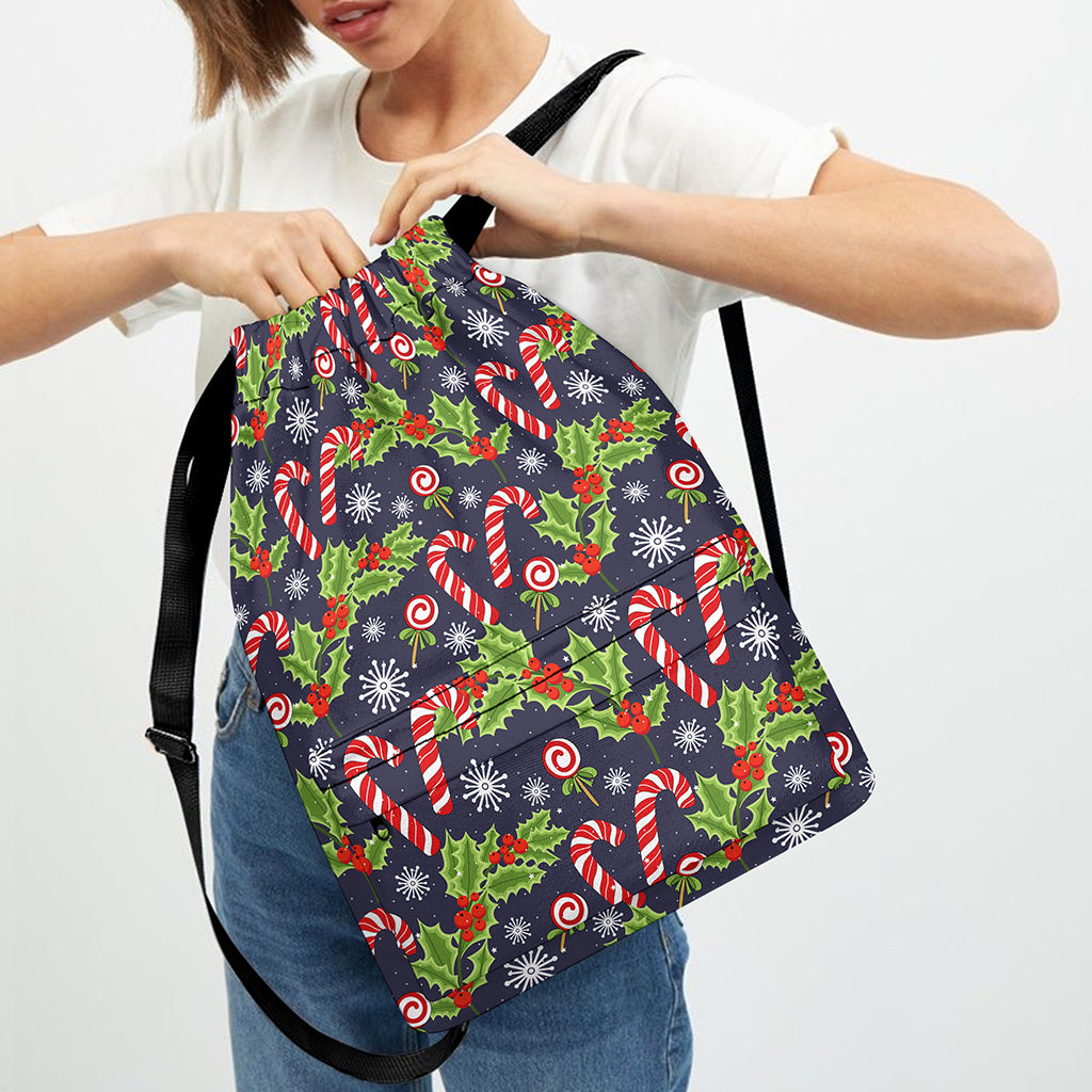 Christmas Berry And Candy Pattern Print Drawstring Backpack