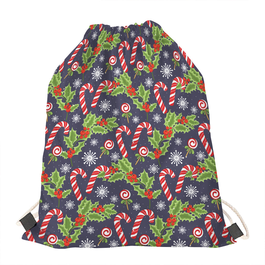 Christmas Berry And Candy Pattern Print Drawstring Bag