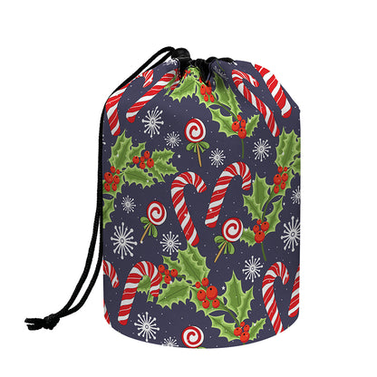 Christmas Berry And Candy Pattern Print Drawstring Makeup Bag