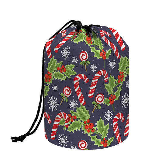 Christmas Berry And Candy Pattern Print Drawstring Makeup Bag