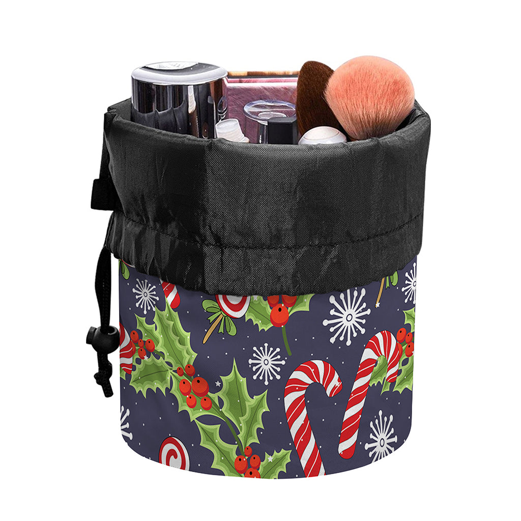 Christmas Berry And Candy Pattern Print Drawstring Makeup Bag