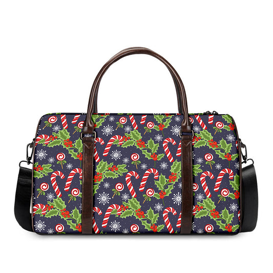 Christmas Berry And Candy Pattern Print Duffle Bag