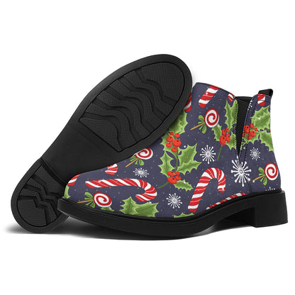 Christmas Berry And Candy Pattern Print Flat Ankle Boots