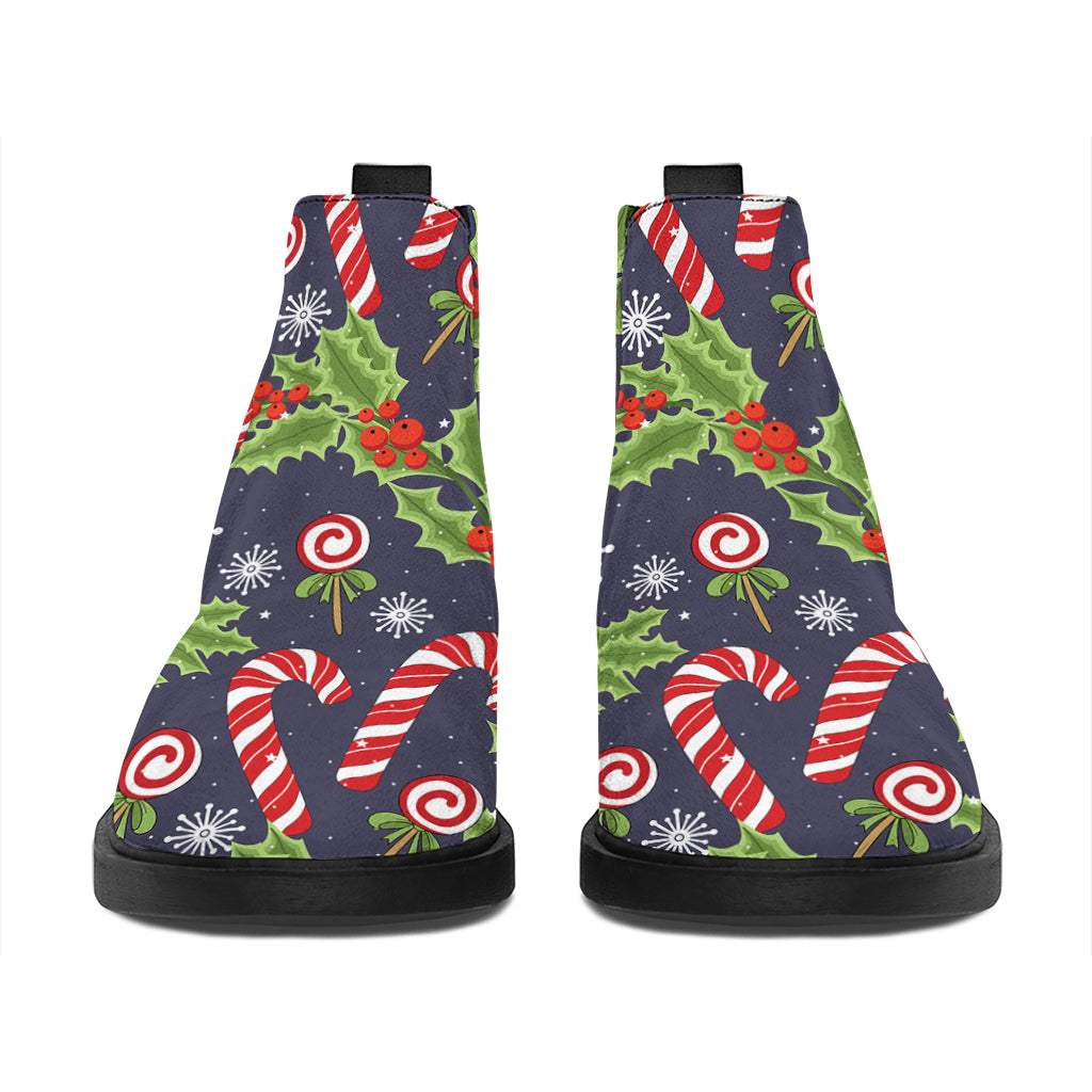 Christmas Berry And Candy Pattern Print Flat Ankle Boots