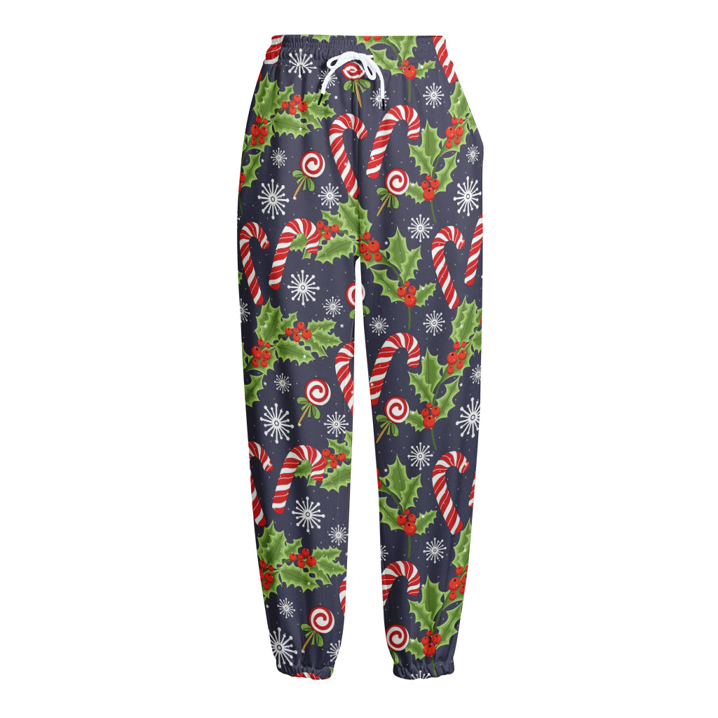 Christmas Berry And Candy Pattern Print Fleece Lined Knit Pants