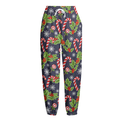 Christmas Berry And Candy Pattern Print Fleece Lined Knit Pants