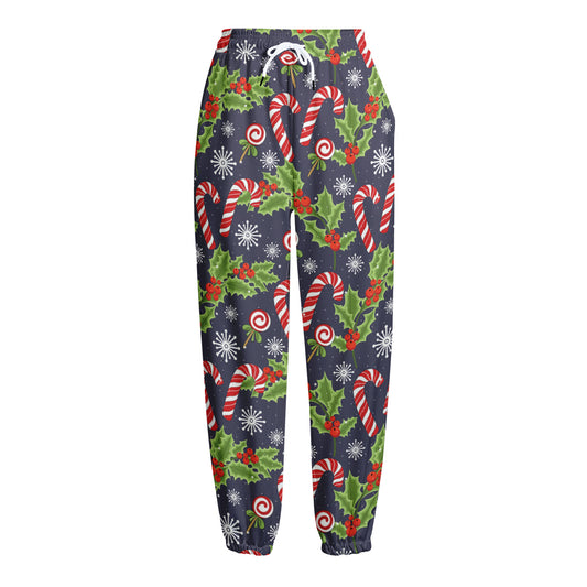 Christmas Berry And Candy Pattern Print Fleece Lined Knit Pants