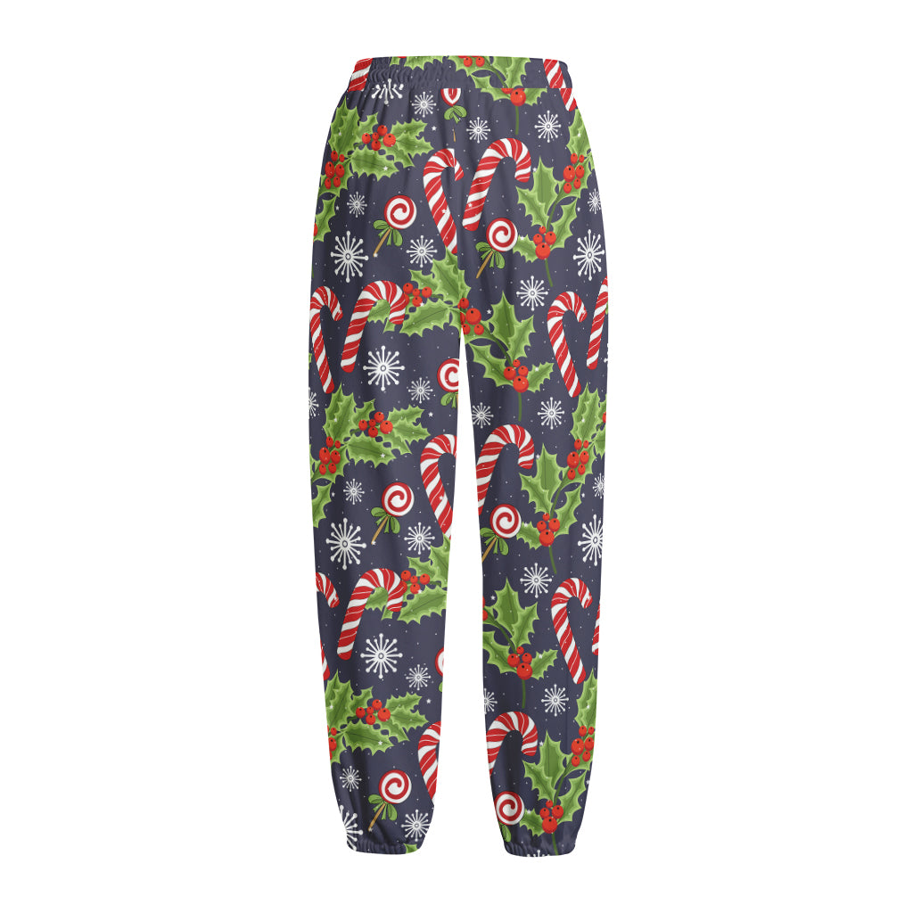 Christmas Berry And Candy Pattern Print Fleece Lined Knit Pants