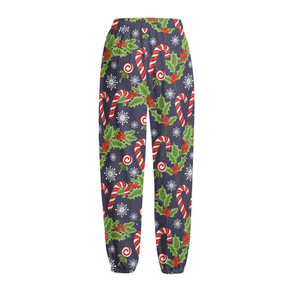 Christmas Berry And Candy Pattern Print Fleece Lined Knit Pants