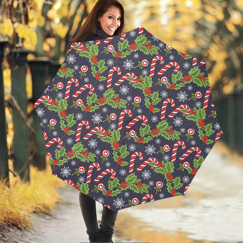 Christmas Berry And Candy Pattern Print Foldable Umbrella