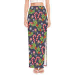 Christmas Berry And Candy Pattern Print High Slit Maxi Skirt