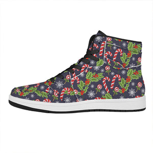 Christmas Berry And Candy Pattern Print High Top Leather Sneakers