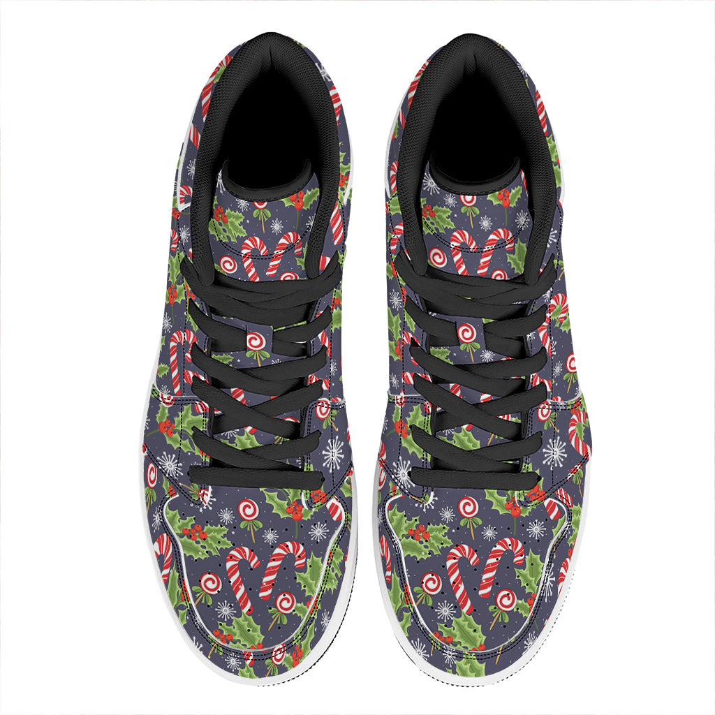 Christmas Berry And Candy Pattern Print High Top Leather Sneakers