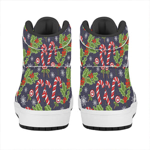 Christmas Berry And Candy Pattern Print High Top Leather Sneakers