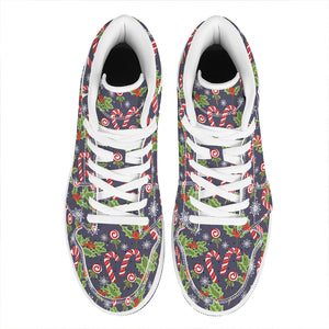 Christmas Berry And Candy Pattern Print High Top Leather Sneakers