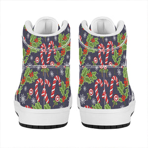 Christmas Berry And Candy Pattern Print High Top Leather Sneakers