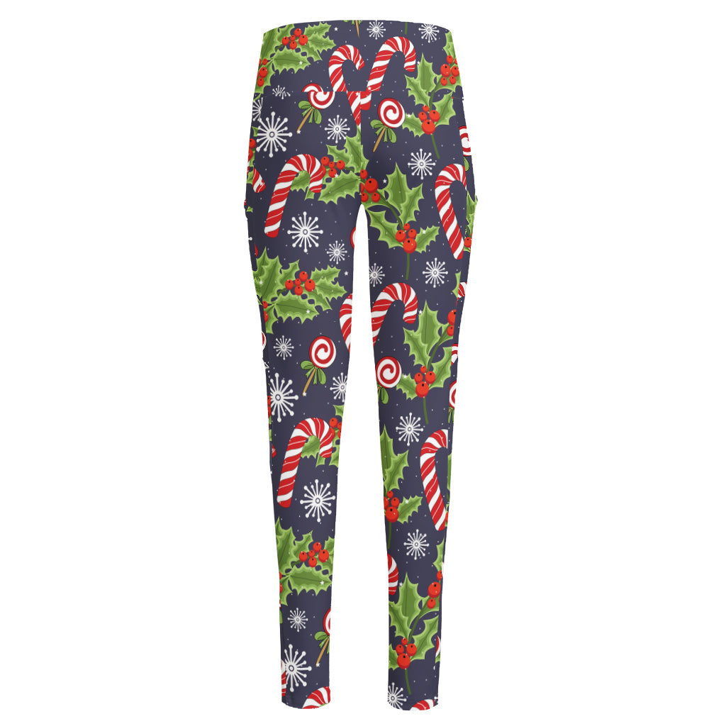 Christmas Berry And Candy Pattern Print High-Waisted Pocket Leggings