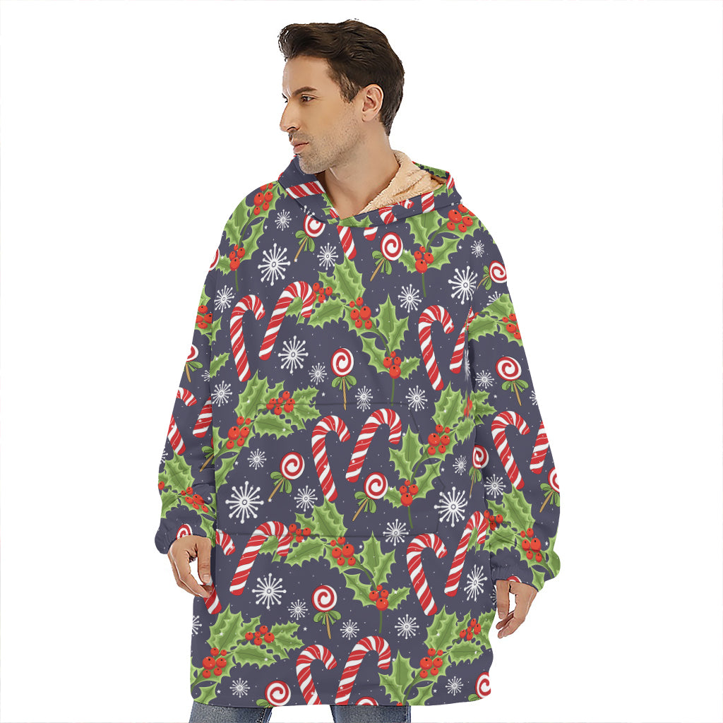 Christmas Berry And Candy Pattern Print Hoodie Blanket