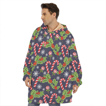 Christmas Berry And Candy Pattern Print Hoodie Blanket