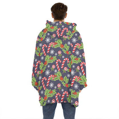 Christmas Berry And Candy Pattern Print Hoodie Blanket