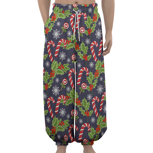Christmas Berry And Candy Pattern Print Lantern Pants