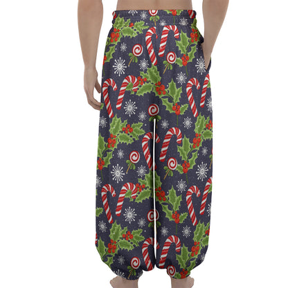 Christmas Berry And Candy Pattern Print Lantern Pants