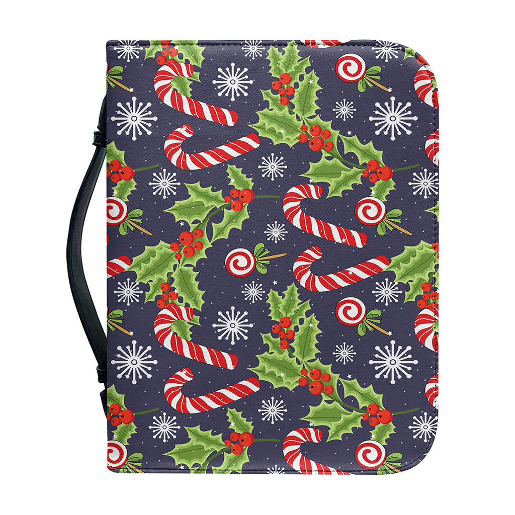 Christmas Berry And Candy Pattern Print Leather Bible Cover