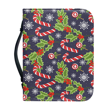 Christmas Berry And Candy Pattern Print Leather Bible Cover