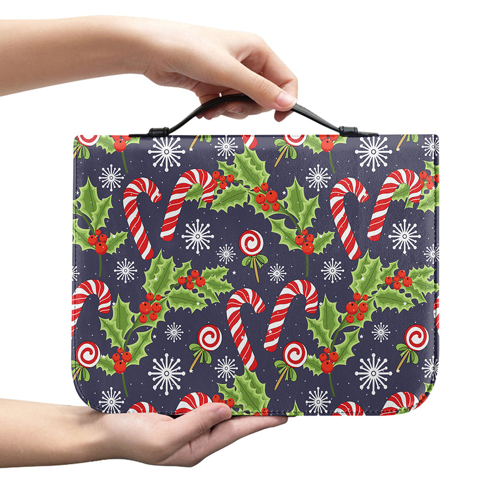 Christmas Berry And Candy Pattern Print Leather Bible Cover