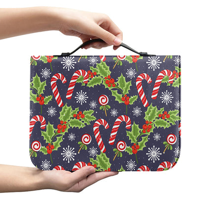 Christmas Berry And Candy Pattern Print Leather Bible Cover
