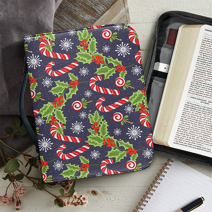 Christmas Berry And Candy Pattern Print Leather Bible Cover
