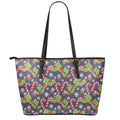 Christmas Berry And Candy Pattern Print Leather Tote Bag With Zipper