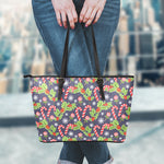 Christmas Berry And Candy Pattern Print Leather Tote Bag