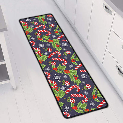Christmas Berry And Candy Pattern Print Long Kitchen Mat