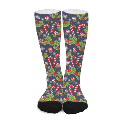Christmas Berry And Candy Pattern Print Long Socks