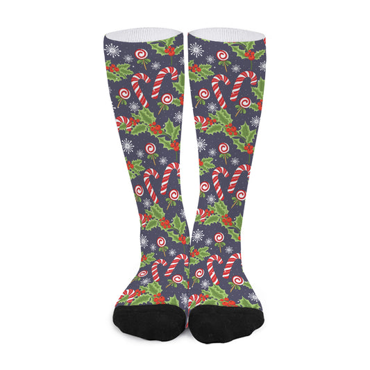 Christmas Berry And Candy Pattern Print Long Socks