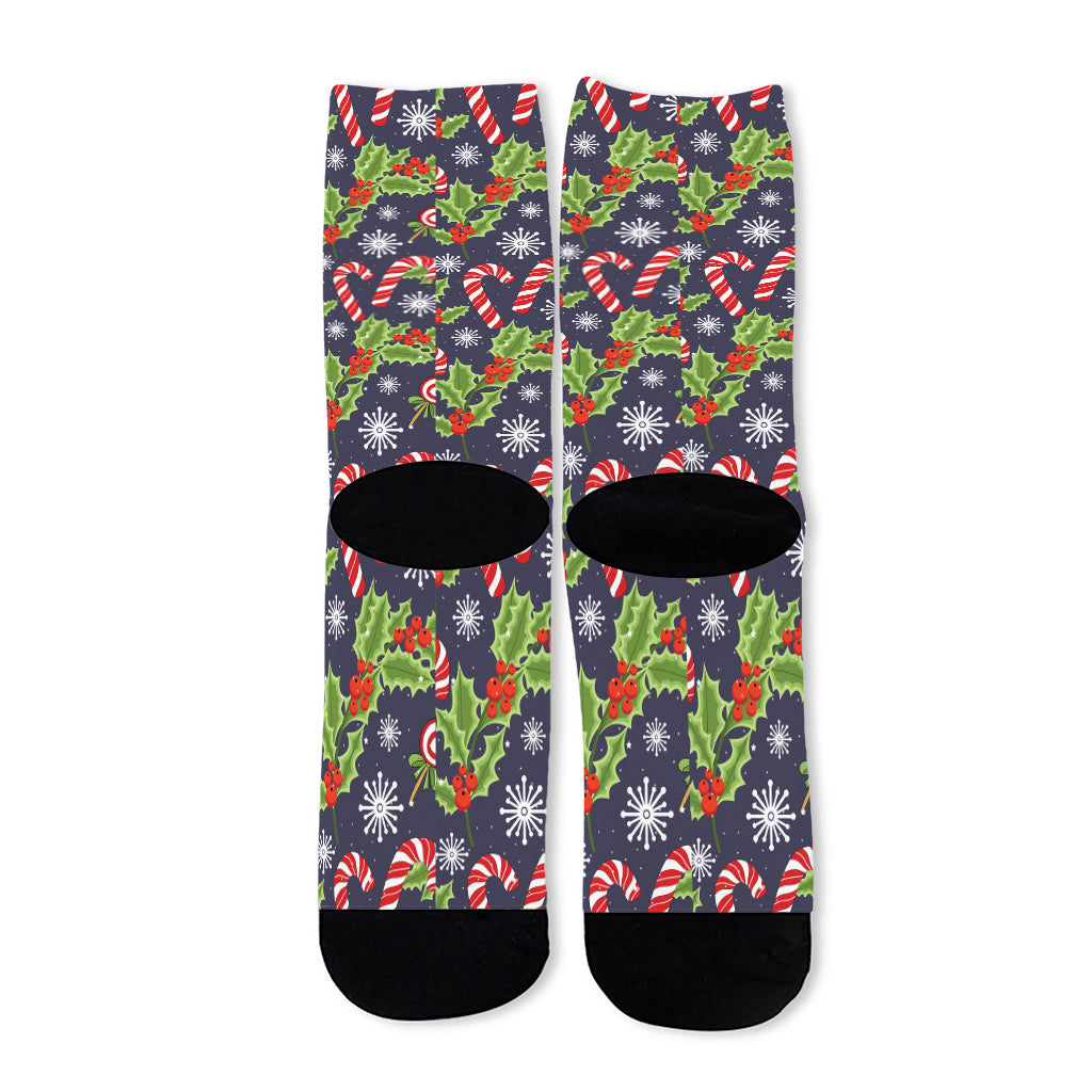 Christmas Berry And Candy Pattern Print Long Socks