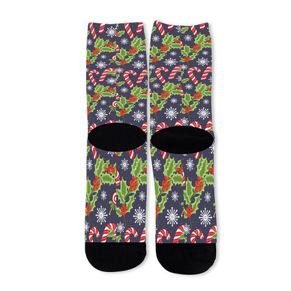 Christmas Berry And Candy Pattern Print Long Socks