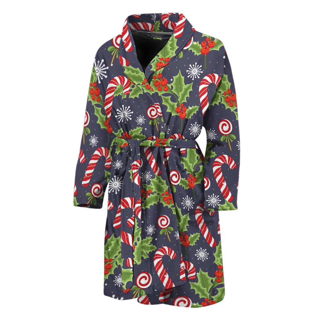 Christmas Berry And Candy Pattern Print Men's Bathrobe