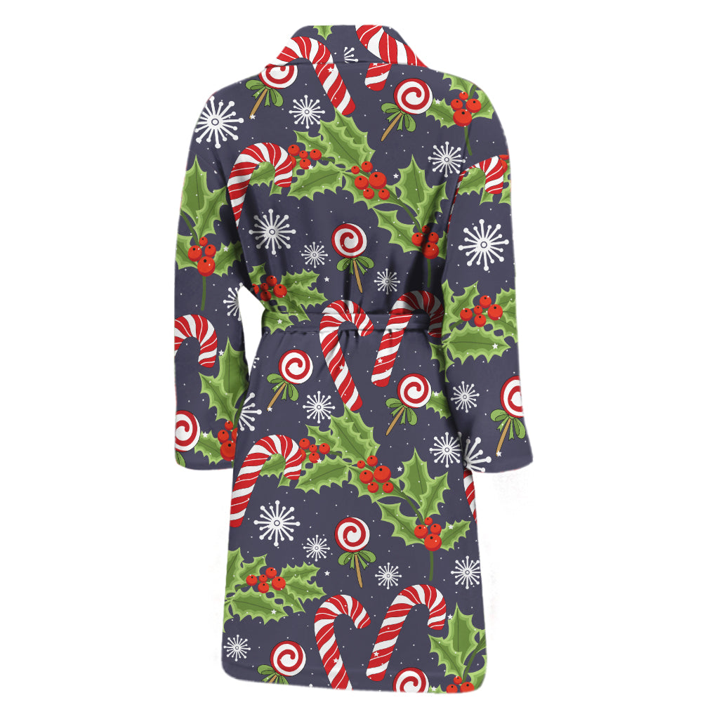 Christmas Berry And Candy Pattern Print Men's Bathrobe