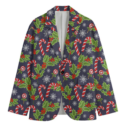 Christmas Berry And Candy Pattern Print Men's Blazer
