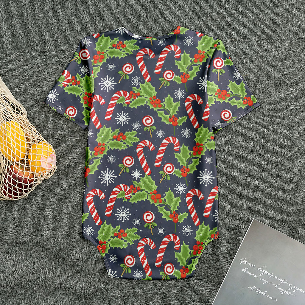 Christmas Berry And Candy Pattern Print Men's Bodysuit